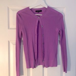 100% Merino Wool cardigan pink-purple slightly worn w/mild bleach mark